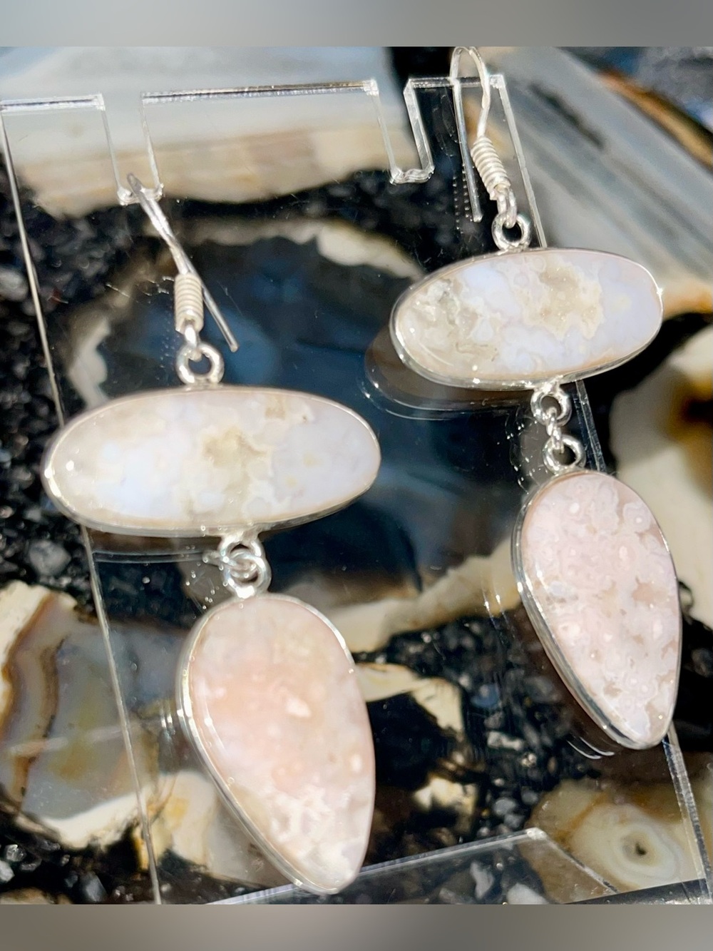 White & Cream Ocean Jasper Earrings 2 1/2”